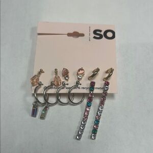 SO Golden and Silver Stud Earring Set 6 pairs NWT